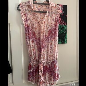 Poupette St. Barth Pink and Purple Floral Jumpsuit / Swim Coverup
